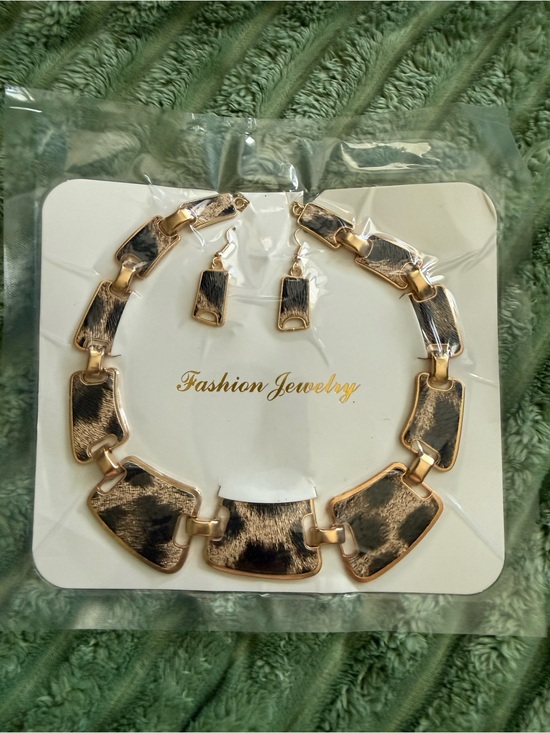 Fashion Jewelry Jewelry - Fashion Jewelry Gold-Tone Necklace & Earring Set with Black Pattern